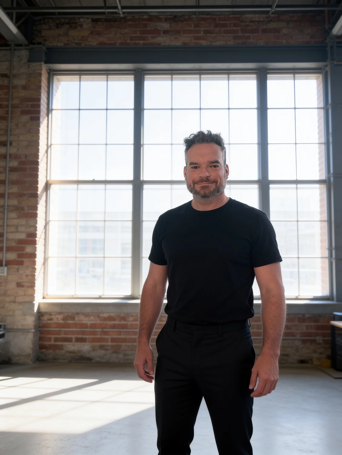 Micheal Sheehy in a black T-shirt in a modern office